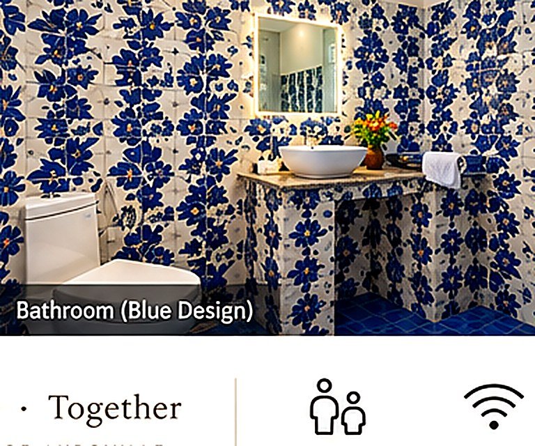 Bathroom with blue tile design